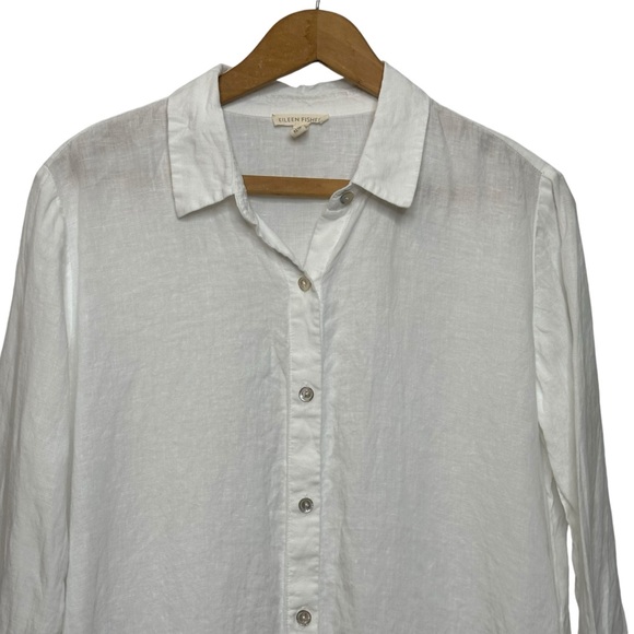 Eileen Fisher 100% Organic Linen High Slit Button Down Tunic Top Extra Small - Picture 4 of 11